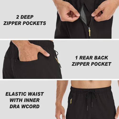 Miniatura 64 de Rapoo Pantalones ligeros para hombre con bolsillos con cremallera, secado rápido, pantalones deportivos de viaje para entrenamiento