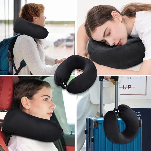 Miniatura 6 de Almohada de cuello de espuma viscoelástica para el cuello de avión con funda de terciopelo, almohada suave de avión para dormir, almohada de viaje