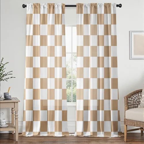 Miniatura 12 de Cortinas negras y rojas para sala de estar, 63 pulgadas de largo, cortinas geométricas modernas, blancas y grises, cortinas abstractas con bolsillo
