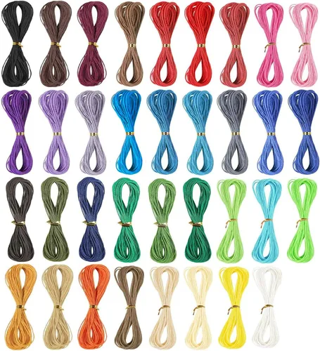 2,296.6 ft 35 colores 0.039 in cordón de poliéster encerado pulsera cordón de cera recubierto de cera para pulseras hilo encerado para la