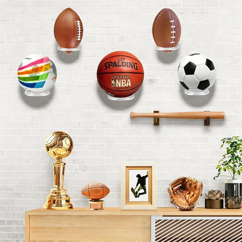 Miniatura 2 de BiJun Basketball Holder Wall Mount, Acrylic Football Display Rack, Clear Ball Storage Hanger Wall Mount, for Football, Basketball, Volleyball, Rugby