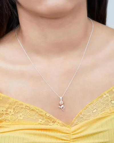Miniatura 2 de Disney Beauty and the Beast, Sterling Silver Rose Pendant Necklace, 18" Chain
