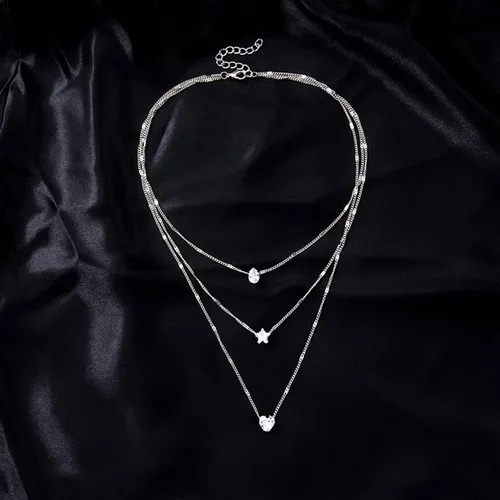 Miniatura 4 de YienDoo Collar de cristal con capas de estilo bohemio, gargantilla de lágrima de cristal, corazón, gotas de agua, estrella, collar multicapa dorado