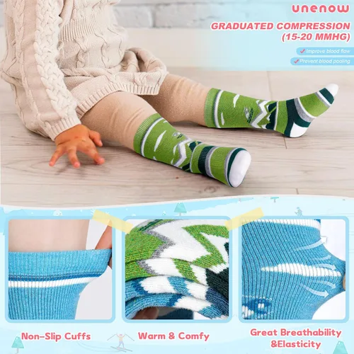 Miniatura 4 de unenow Calcetines de esquí de lana merino para niños, 2 pares, calcetines térmicos cálidos de invierno para niños y niñas pequeños