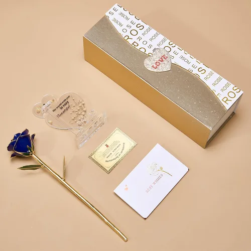 Miniatura 7 de Mikasol Rosa Real Bañada en Oro de 24K Preservada para Siempre, 1 Paquete de Decoración de Flor Infinita Sumergida a Mano Regalo Romántico para Azul