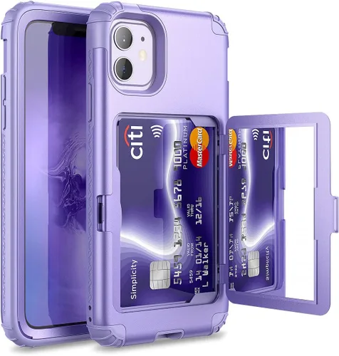 Miniatura 8 de WeLoveCase Defender - Funda tipo cartera para iPhone 11 para mujer y hombre, con espejo oculto, tres capas a prueba de golpes, protección Púrpura