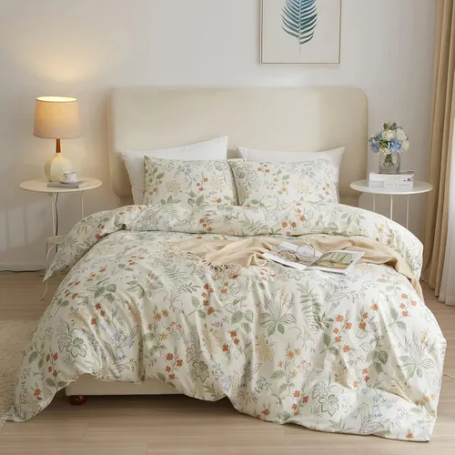 Miniatura 41 de VM VOUGEMARKET - Juego de funda de edredón floral amarilla de 3 piezas para niñas, de algodón, funda de edredón de flores rosas con cierre de F#
