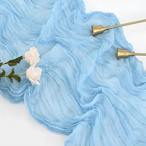 Miniatura 4 de 10 piezas de camino de mesa de estopilla en azul bebé 10 pies, camino de mesa de gasa para recepción de boda, despedida de soltera, fiesta