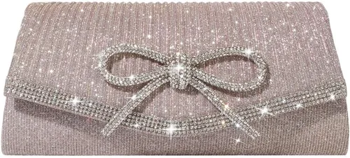 Miniatura 8 de Bolso de mano con lazo brillante para mujer con diamantes de imitación de purpurina para boda, fiesta, graduación, bolsa de noche elegante, caja