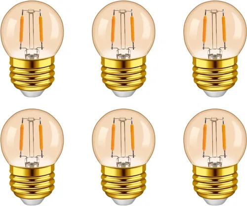 Bombillas LED G40 E26 de baja potencia de 1 W, bombilla de filamento vintage de globo pequeño, 10 W, estilo Edison, color ámbar, 2200 K, blanco