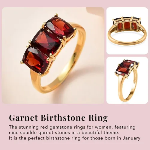 Miniatura 3 de 3 Stone Garnet Rings for Women in 925 Sterling Silver with 14K Gold Plating - January Birthstone Promise Engagement Ring Vintage Red Garnet Jewelry