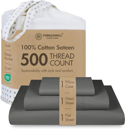 Miniatura 11 de Threadmill - Sábanas de algodón de lujo para hotel, tamaño King, 100% algodón, 500 hilos con bolsillo profundo, ajuste cómodo, suaves y frescas
