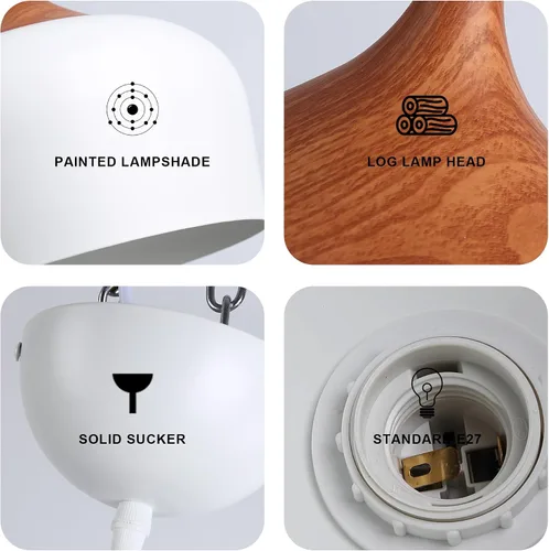 Miniatura 4 de SUNLLOK Lámpara colgante blanca moderna, con patrón de madera, cúpula minimalista hacia abajo, lámpara colgante de techo, lámpara industrial