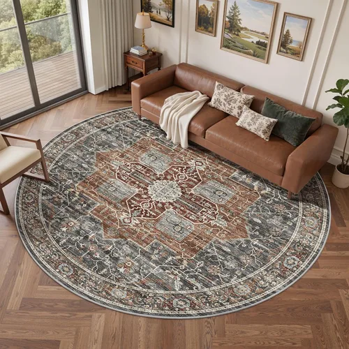 Miniatura 23 de Roxstand Alfombras de 2,44 x 3,05 m para sala de estar, alfombra vintage lavable con respaldo antideslizante, alfombra grande resistente a manchas