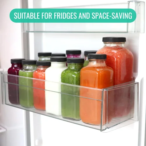 Miniatura 5 de Botellas de jugo de vidrio de 8 onzas con tapas, paquete de 6, botellas de vidrio reutilizables, tarros de agua de 8.5 fl oz para leche, jugos