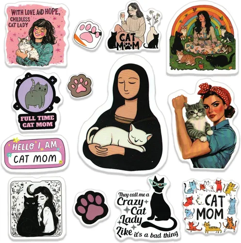 Miniatura 10 de 110 calcomanías holográficas de gato negro, divertidas y lindas calcomanías de vinilo de gato vacío, calcomanías impermeables con brillo de arcoíris