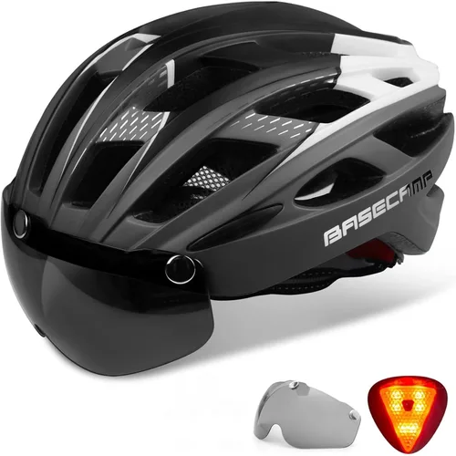 Miniatura 10 de Casco de bicicleta Basecamp con luz trasera y gafas magnéticas desmontables, casco ligero para ciclismo ajustable para hombres y mujeres en montaña