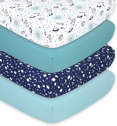 The Peanutshell Sábanas para cuna de bebé, paquete de 4 unidades para niña o niño, suaves, ovaladas y ajustadas, sábana para cuna para bebé niña o