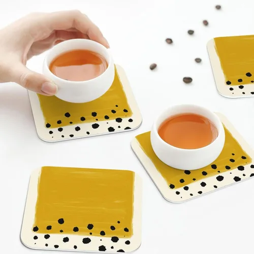 Miniatura 6 de Juego de 4 manteles individuales con estampado amarillo mostaza y negro, de cuero, resistentes a las manchas, para comedor, cocina, antideslizantes