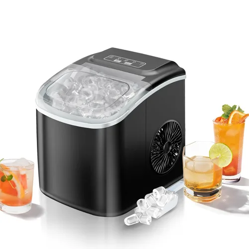 Erivess Máquinas para hacer hielo para encimera, máquina de hielo portátil autolimpiante, 26 libras/24 horas, 9 cubos bala listos en 6 minutos,