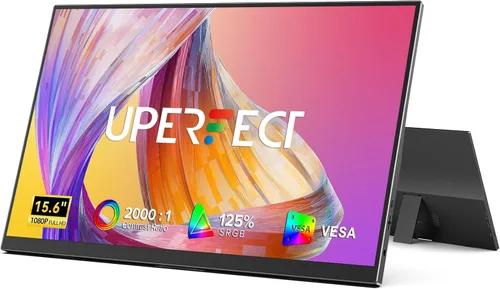 UPERFECT Monitor portátil, 15.6 pulgadas, 125% sRGB 1080P, ultra delgado, monitor de viaje USB C, HDMI, Plug & Play, monitor de juegos IPS con