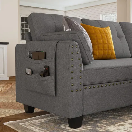 Miniatura 4 de HONBAY - Sofá seccional convertible en forma de L, sofá reversible seccional para sala de estar, color gris