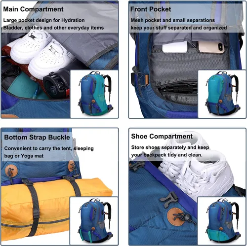 Miniatura 6 de Mochila G4Free de 11 gal para uso en exteriores, campamento, alpinismo, senderismo con funda para lluvia. azul (Blue01)