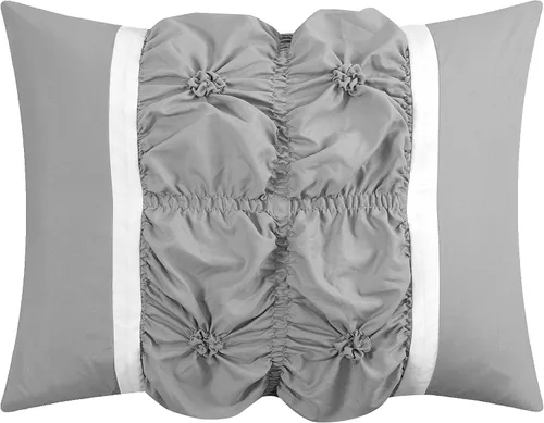 Miniatura 4 de Chic Home – Juego de cama con cobertor, de 16 unidades, Ashville, floral, con volados plisados, cama en una bolsa, color gris., Plateado, King