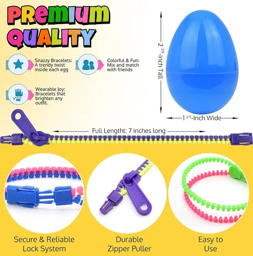 Miniatura 2 de UpBrands Caja a granel de 720 huevos de Pascua prellenados con pulseras de cremallera de juguete para ansiedad, suministros de caza de huevos