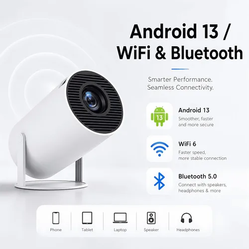 Miniatura 2 de Mini proyector HY300 Pro, proyector portátil Android 13 con WiFi y Bluetooth, compatible con video 4K, Keystone automático, rotación de 180°