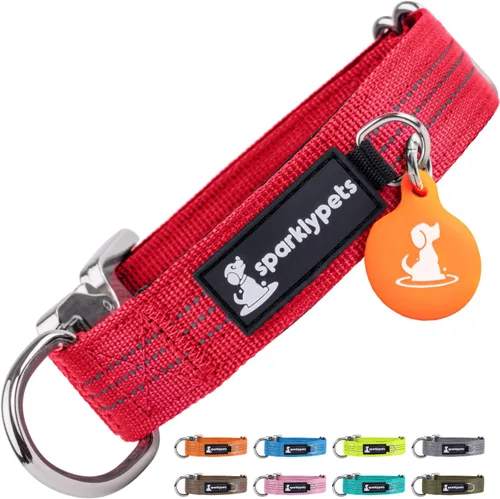 Miniatura 16 de SparklyPets Collar de perro ancho de servicio pesado con hebilla cromada de liberación rápida, collar táctico grueso para perro con rayas Azul