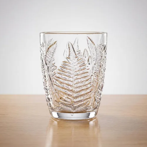 Miniatura 3 de Juego de 4 vasos vintage de vidrio transparente prensado a mano de 10 onzas, cristalería retro en relieve de helecho, vasos texturizados para agua