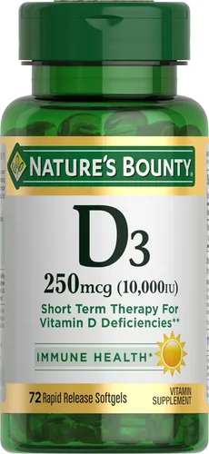 Nature's Bounty Vitamina D para apoyo inmunológico, la vitamina D proporciona apoyo inmunológico y promueve huesos saludables, 10000IU, 72 cápsulas