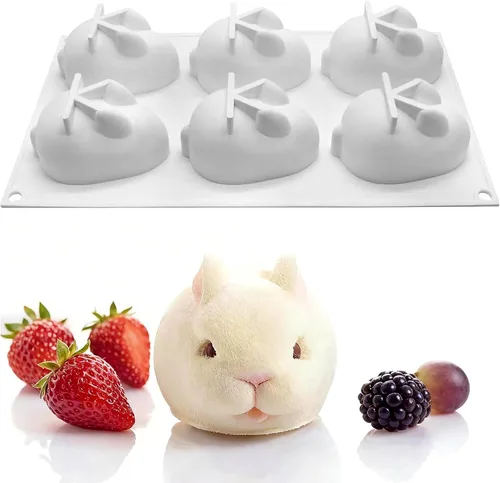 MEMOVAN Molde de silicona 3D de conejo de Pascua con 6 cavidades, molde de silicona para conejo, conejo de Pascua, molde de chocolate para hornear,