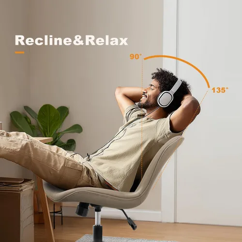 Miniatura 6 de Silla de Oficina, Silla de Escritorio Sin Brazos con Ruedas, Sillas Ergonómicas Cómodas para Oficina en Casa y Computadora, Silla de Tocador de Caqui