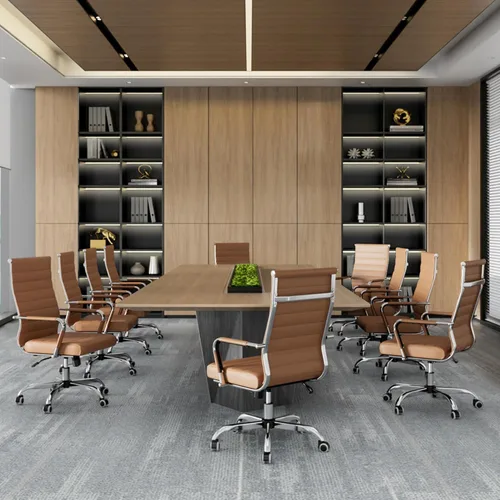 Miniatura 7 de Silla de oficina ergonómica Okeysen, sillas modernas de cuero acanalado para sala de conferencias, silla ejecutiva ajustable giratoria con ruedas