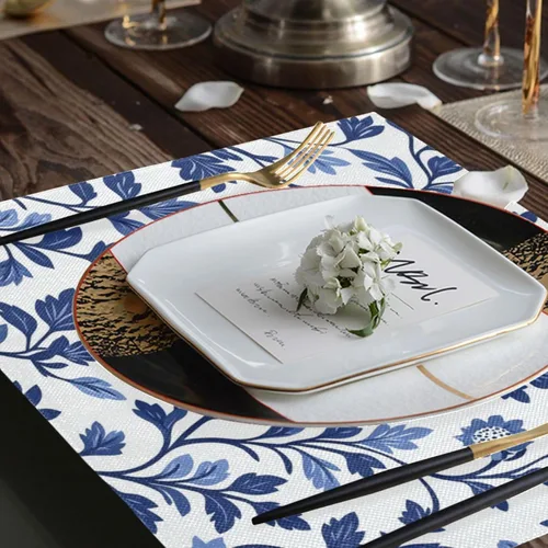 Miniatura 7 de Custom Europen Vine Scroll Pattern Blue Easter Place Mats Interior rústico lavable redondo manteles individuales 6 piezas 12 x 18 manteles redondos