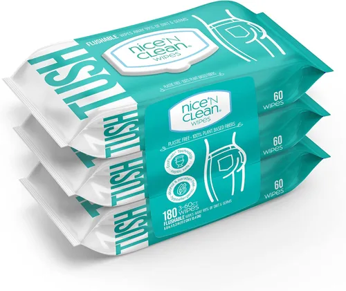 Nice 'N Clean - Toallitas desechables para adultos (3 x 60 unidades) | Toallitas de limpieza personal hechas de fibras a base de plantas |