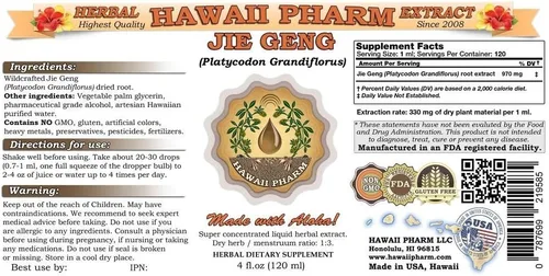 Miniatura 2 de HawaiiPharm Jie Geng, extracto líquido de raíz de Platycodon (Platycodon Grandiflorus) Tintura, Jie Geng, suplemento herbario de 4 onzas
