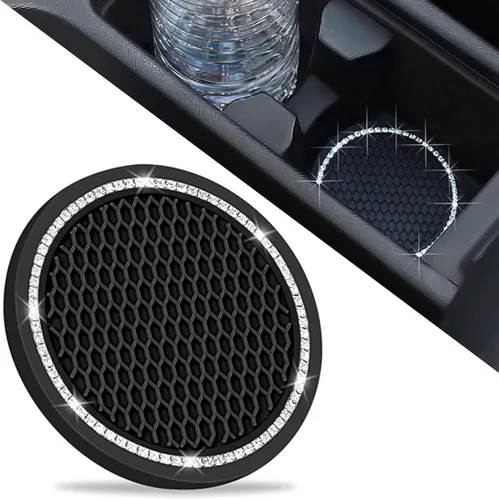 DBlosp - Portavasos para automóvil con borde de piedras brillantes, inserto para portavasos, accesorios para interior de automóvil, portavasos de