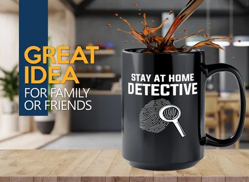 Miniatura 2 de Taza de café detective de 15 onzas, color negro, manténgase en casa - Oficial de policía policía patrulla detective sheriff aplicación de la ley