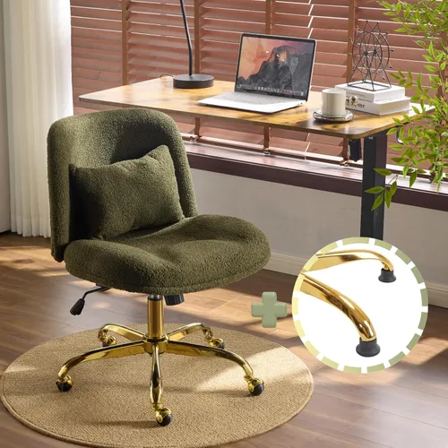 VINGLI Silla de oficina ancha con patas cruzadas, silla de escritorio ergonómica capitoné cómoda con almohada y base dorada, doble uso con/sin Verde