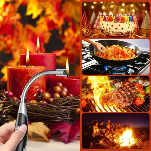 Miniatura 8 de AT-Mizhi Encendedor eléctrico - Encendedor de cuello largo recargable con linterna LED para velas, camping y barbacoa
