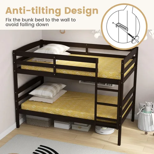 Miniatura 8 de KOMFOTT - Litera con tamaño doble sobre dos individuales, estructura de litera de madera con barandilla de longitud completa y escalera integrada