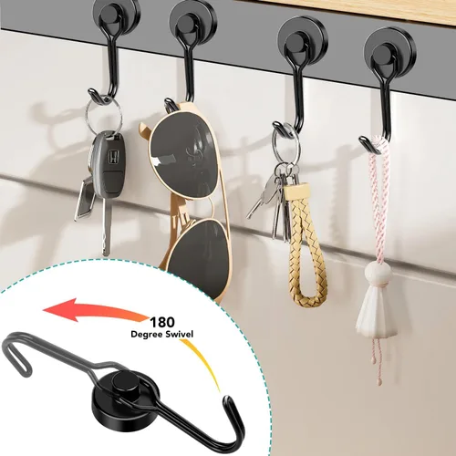 Miniatura 5 de DIYMAG - Ganchos magnéticos negros, imanes de 18 kg de alta resistencia, 2026, esenciales para cruceros, cabinas, con gancho de metal para colgar
