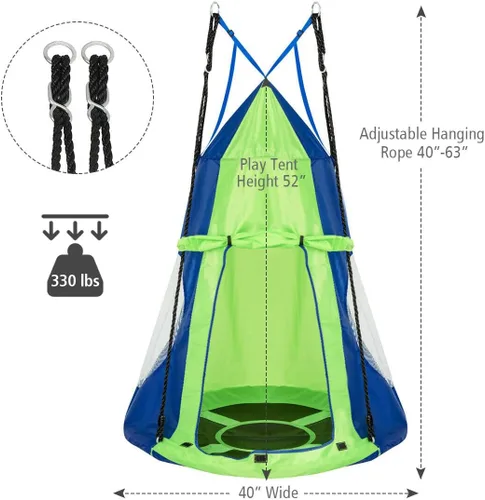 Miniatura 5 de Silla hamaca colgante para niños, asiento de tienda de campaña para uso en interiores y exteriores, perfecta para niños, adultos, soporta 330 libras