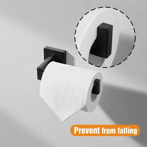 Miniatura 2 de HITSLAM Soporte de Papel Higiénico Negro Mate para Montar en Pared Premium de Acero Inoxidable 304 Soporte Cuadrado de Rollo de Papel Higiénico