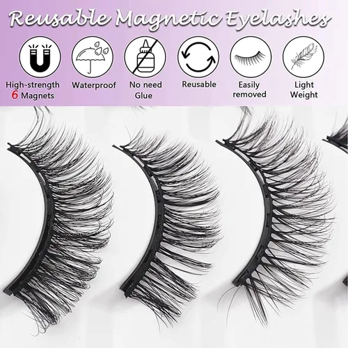 Miniatura 5 de Pestañas magnéticas con kit de delineador de ojos, 7 pares, pestañas finas 3D, aspecto natural, paquete de 7 estilos de pestañas postizas