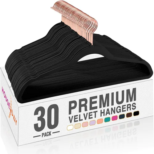Miniatura 11 de HOUSE DAY Perchas de terciopelo negro, paquete de 60 perchas de fieltro antideslizantes de alta calidad, perchas resistentes de color negro