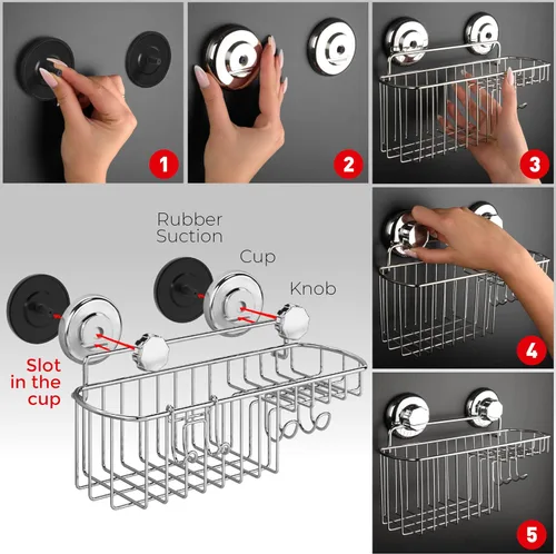 Miniatura 7 de HASKO - Estante de ducha con ventosa, estante de ducha con jabonera y organizador de ganchos, estante de baño de succión para almacenamiento, cesta